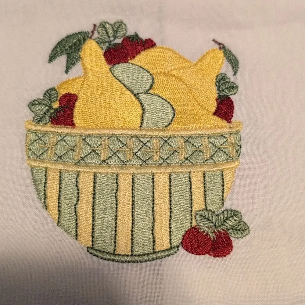 Embroidered Fruit Basket Tea Towel